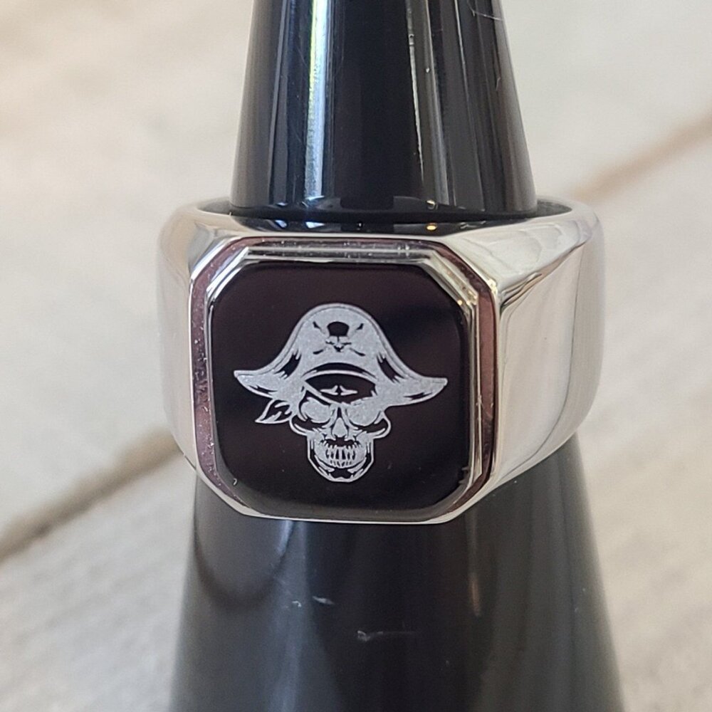 Stainless Steel Pirate Mens Ring Black Accent Approx Size 8 NWOT